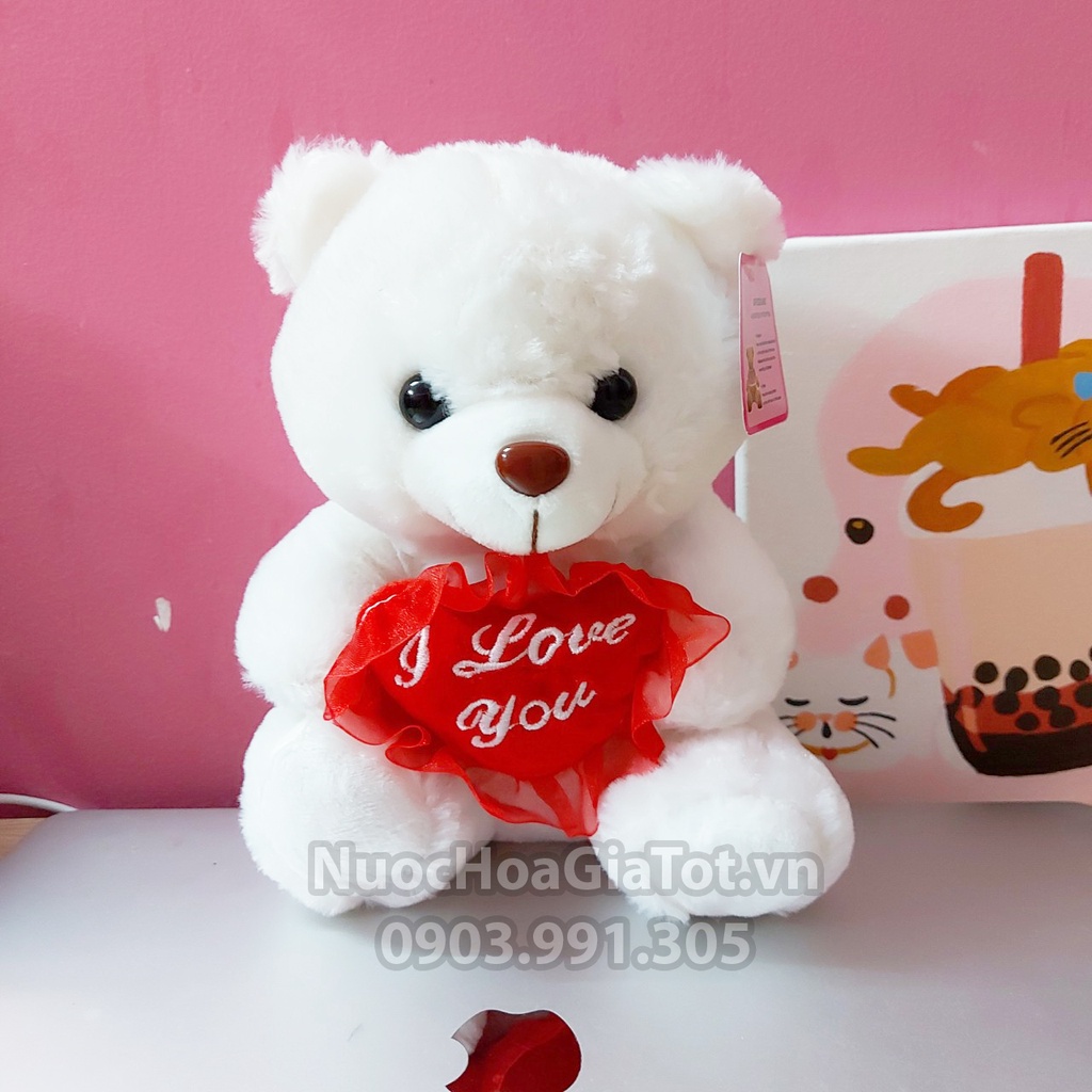 Gấu trắng đèn LED ghi âm 30s tim đỏ I LOVE YOU quà tặng valentine cầu hôn lễ tình nhân quốc tế phụ nữ 8-3 người yêu