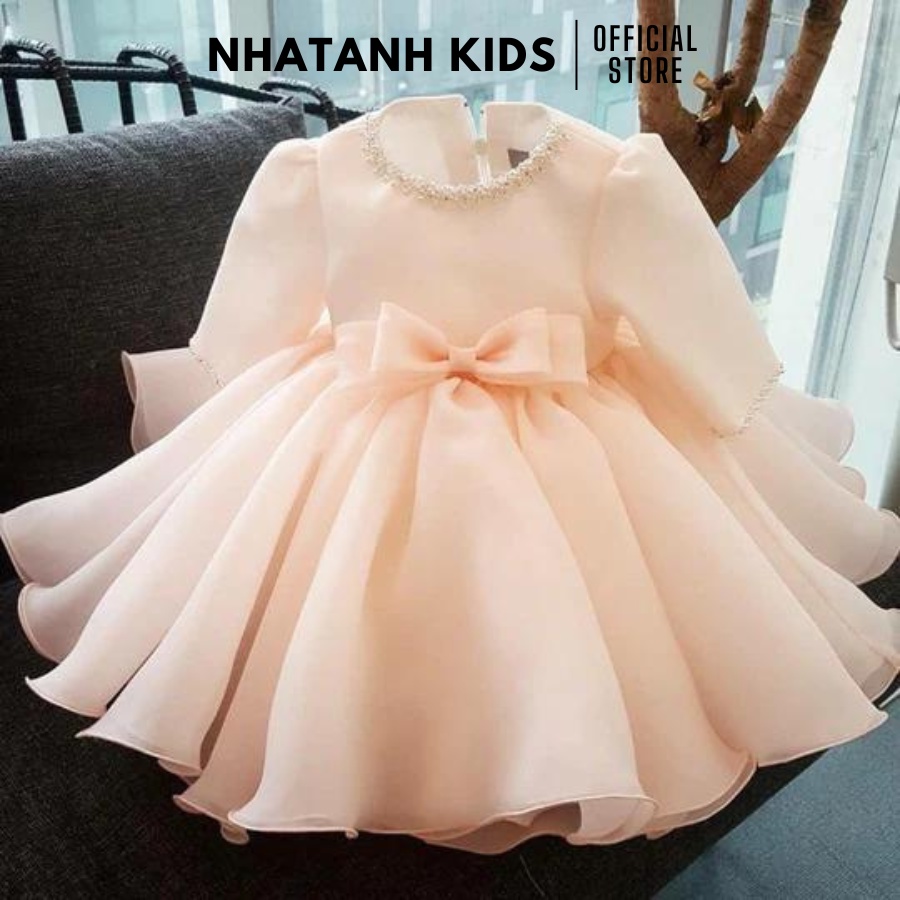Váy bé gái NHATANH KIDS voan tay dài viền hạt xung quanh cho bé gái dự tiệc từ 0-12 tuổi  NA31