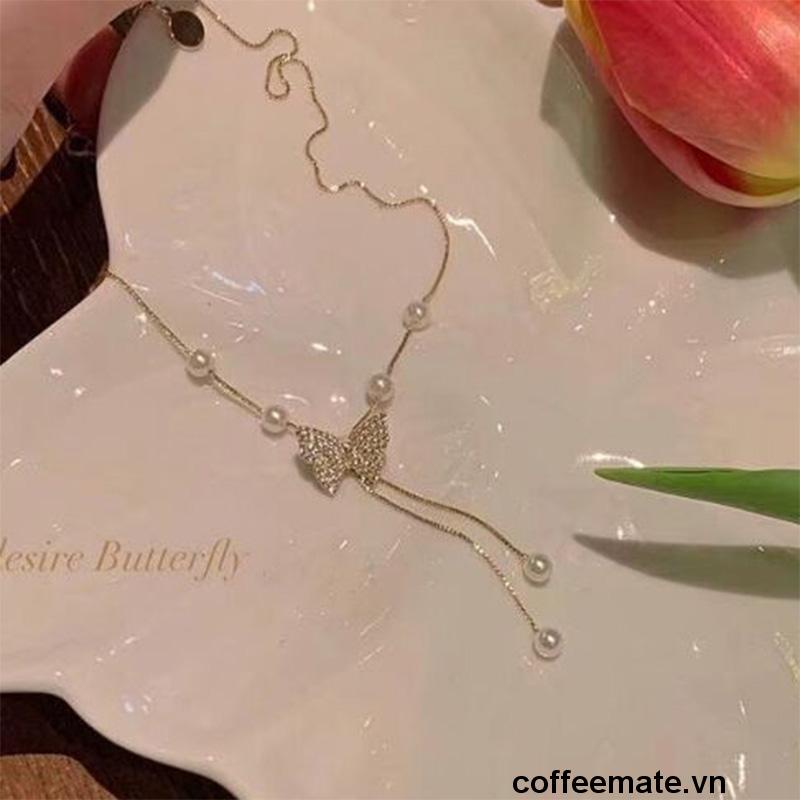 【coffeemate】⚡ Vòng cổ choker hình bướm đính ngọc trai giả thời trang hàn quốc cao cấp sang trọng