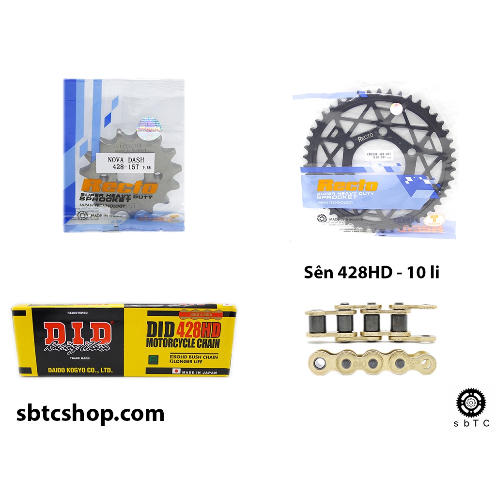 NSD Nhông dĩa RECTO sên DID vàng 428HD 10 li ly Honda CB150R 2019 CBR150R chính hãng