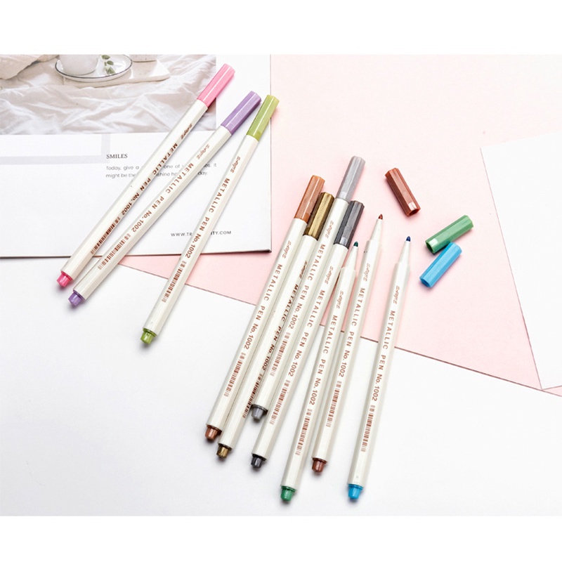 Set 10 Bút Lông Mềm Màu Ánh Kim Dùng Viết Thư Pháp / Vẽ Tranh DIY Sáng Tạo Cho Trẻ Em