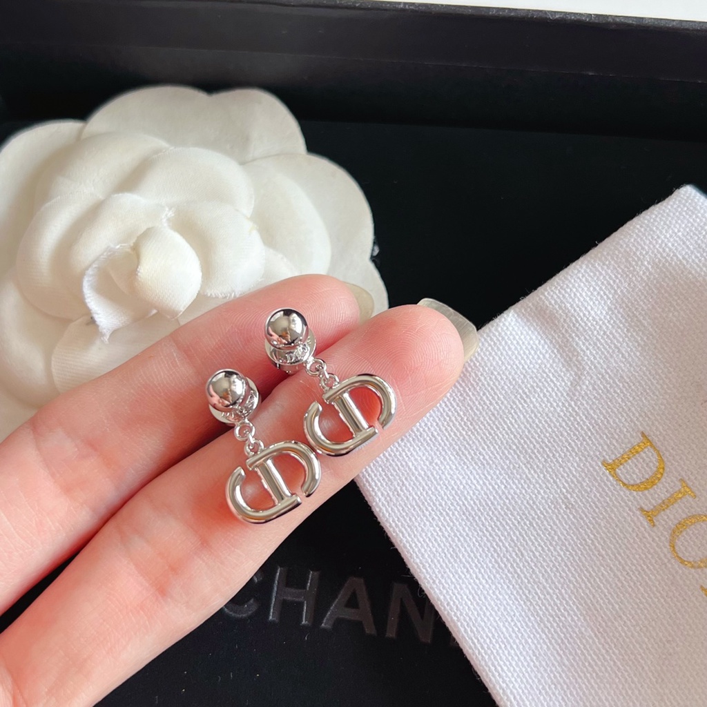 Bông Tai Mạ Bạc 925 Hình Chữ D Màu Trắng / Vàng Đồng Thời Trang 2023