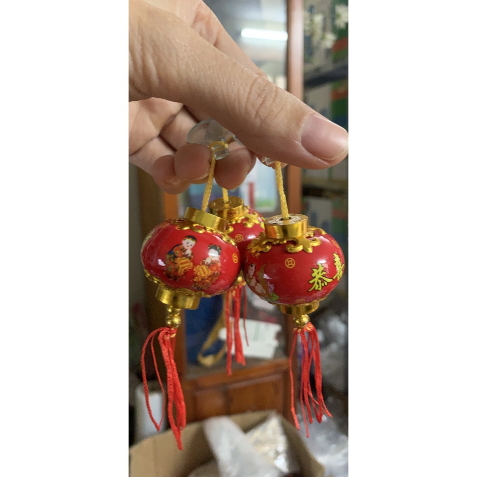 Đèn lồng  loại 5cm trang trí tết đỏ bọc vải nhung, In hình đẹp