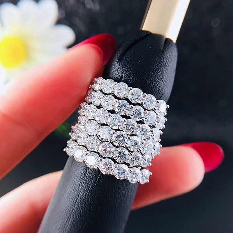 Nhẫn Đính Hôn Đính Đá Zircon Màu Bạc Thời Trang Chất Lượng Cao Cho Nữ