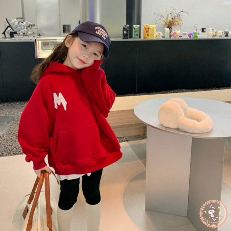 Áo Hoodie Thu Đông Tay Dài In Chữ Đơn Giản Dễ Thương Phong Cách Hàn Quốc Cho Bé Gái