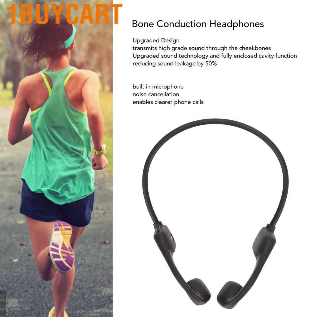 1buycart Bone Conduction Bluetooth5.2 Headset IPX5 Waterproof Open Ear Sports with Mic for Exercise Running Riding Driving