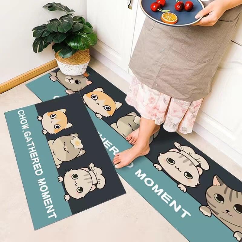 COMBO 2 thảm bếp cao cấp thấm hút tốt chống trơn trượt in hình thú đáng yêu, thảm chùi chân tiện lợi