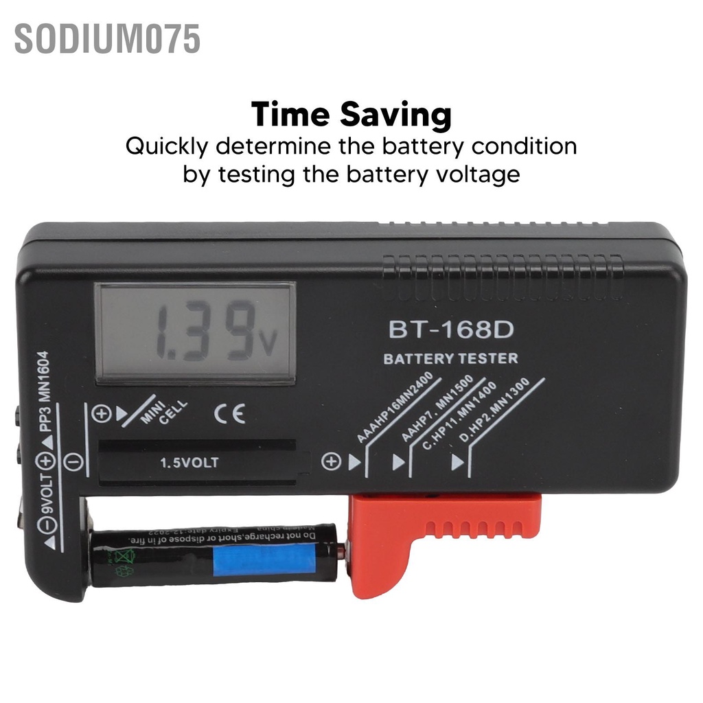 Sodium075 Máy Kiểm Tra Pin Kỹ Thuật Số Đa Năng Điện Tử Thông Minh Báo Nguồn AA AAA 9V 1.5V