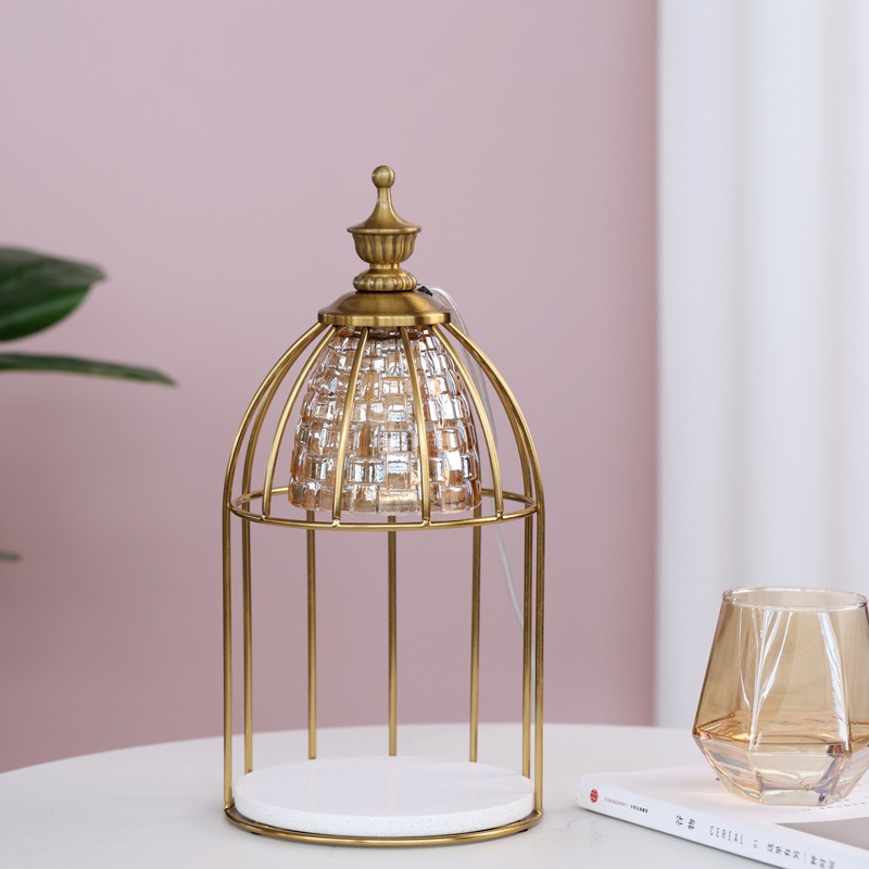 Đèn Đốt Nến Thơm - Đèn đốt nến thơm lồng chim màu vàng - Mẫu mới - Chỉnh độ sáng hẹn giờ 2,4,8H tặng kèm 2 bóng