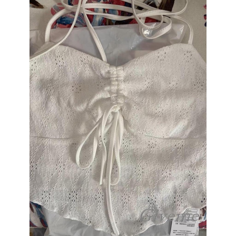 Áo Tank Top Không Tay Phối Ren Hoa Thiết Kế Dây Rút Quyến Rũ
