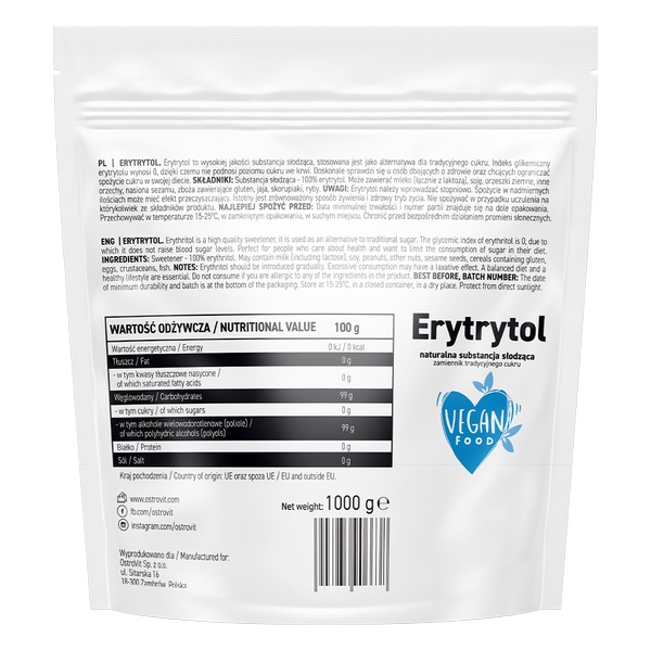 OSTROVIT - Đường Erytrytol hay Erythritol 1Kg