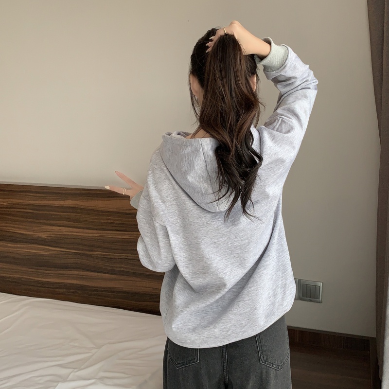 Áo Hoodie Lông Nhung Dáng Rộng In Chữ Phong Cách Vintage Cho Nữ