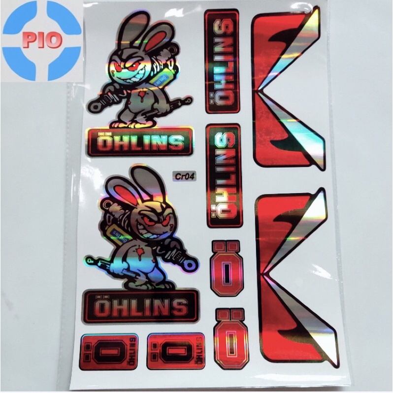 Bộ Tem Sticker Crom 7 Màu Thỏ Cầm phuộc Ohlins Phản Quang Trang Trí Xe Máy, Nón/ Mũ Bảo Hiểm