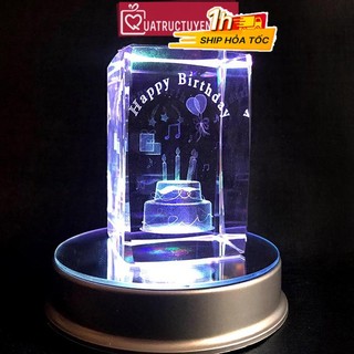 Đèn Pha lê 3D phát sáng Happy Birthday hình bánh và quà tặng trang tri sinh nhật độc đáo