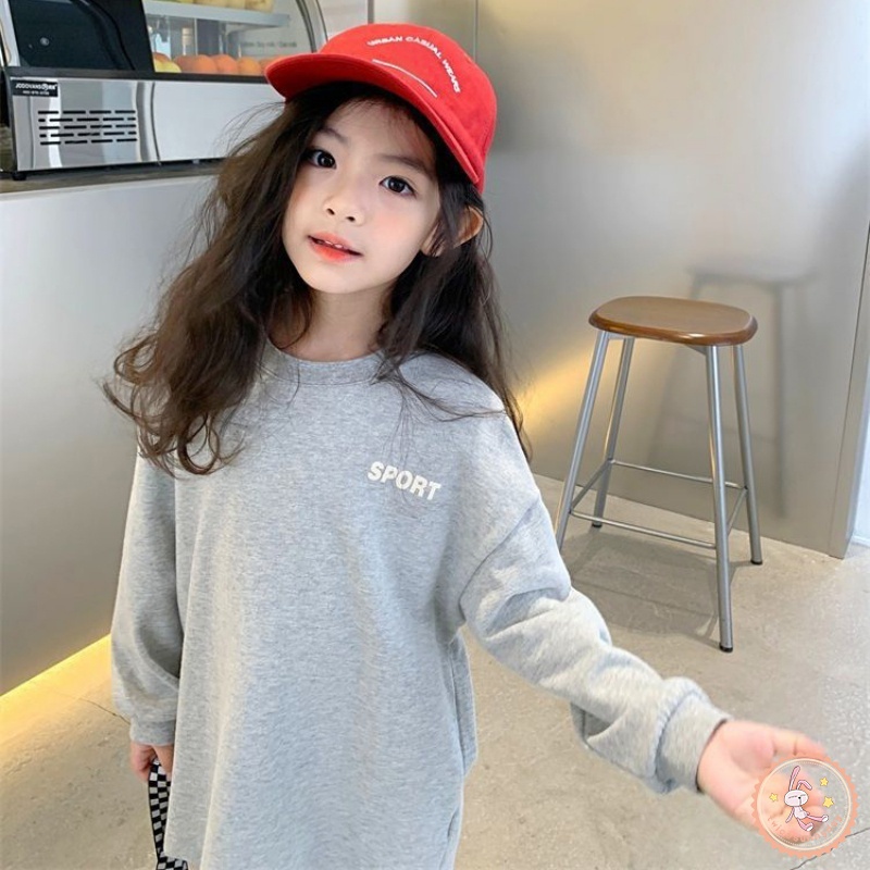 Áo Hoodie Thể Thao Cổ Tròn In Chữ Phong Cách Hàn Quốc Cho Bé Gái