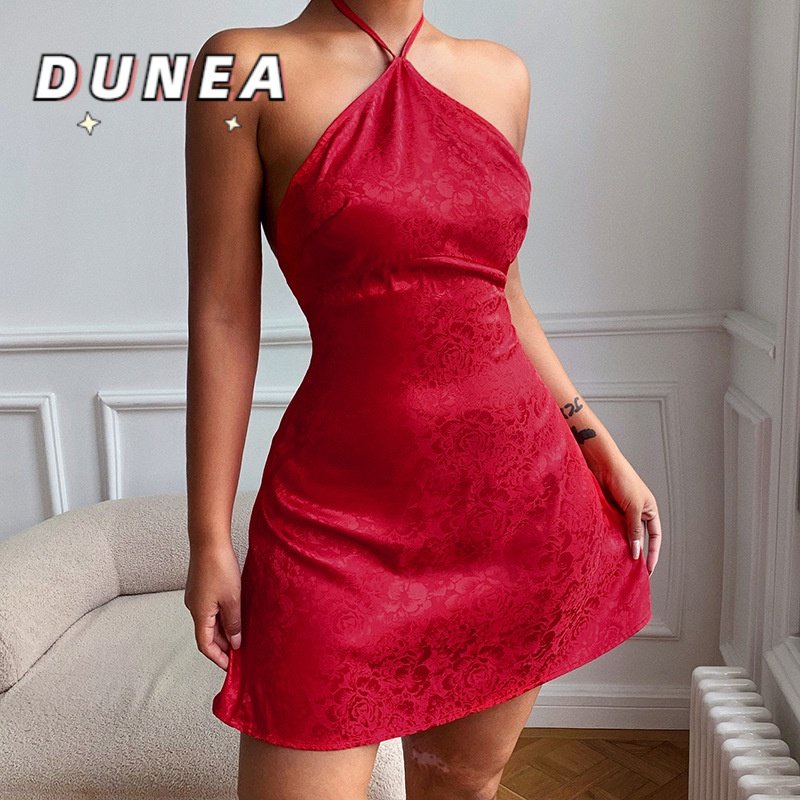 Đầm hai dây dáng chữ A hở lưng chất liệu satin thời trang quyến rũ cho nữ