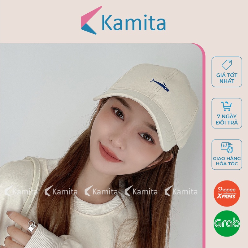 Mũ Lưỡi Trai, Nón Lưỡi Trai KAMITA Thêu Cá Mập Nam Nữ Hàn Quốc, Nón Kết Đen Be Đẹp Vải Kaki Cao Cấp Chính Hãng KM03