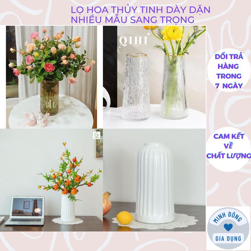 Lọ hoa thủy tinh 25cm màu hổ phách, phong các pha lê, Lọ dáng trụ sọc