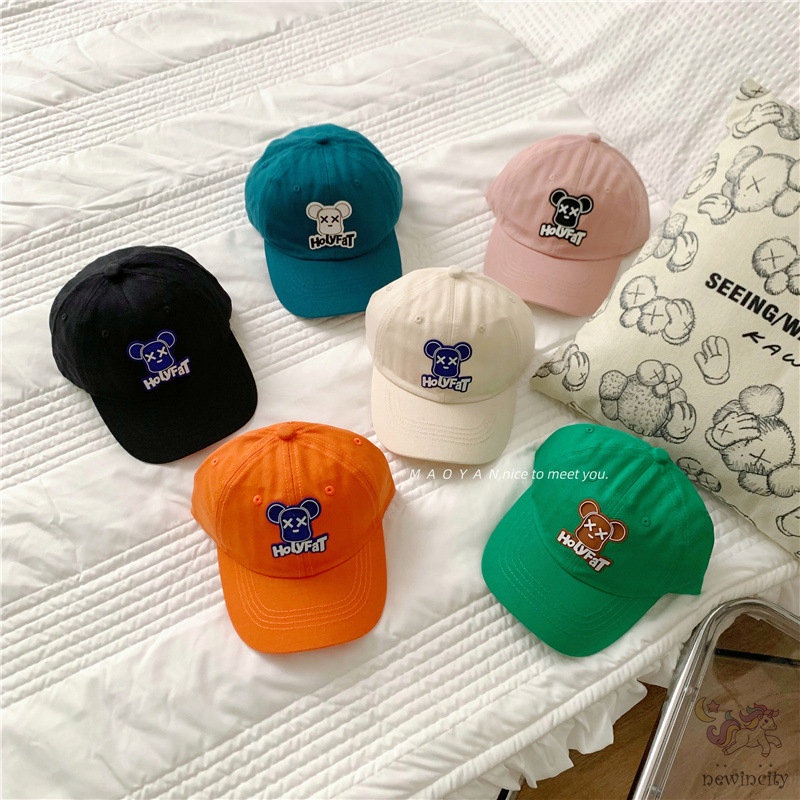 Mũ Lưỡi Trai Bằng Da Hình Chú Gấu Màu Kẹo Ngọt Phong Cách Hàn Quốc Cho Bé