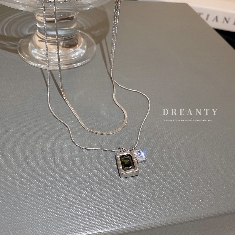 Dây Chuyền Hai Mảnh Mặt Vuông Đính Đá Zircon Cao Cấp Phong Cách Hàn Quốc Đơn Giản Hợp Thời Trang