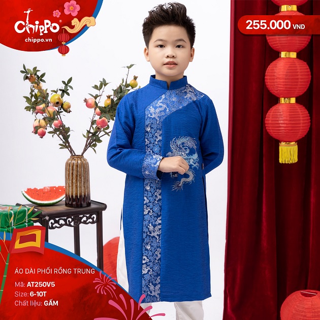 Áo dài bé trai Tết CHIPPO dáng cách tân mẫu mới 2023 cho bé trai 6 7 8 9 10 Tuổi từ 21-34kg Quần áo trẻ em