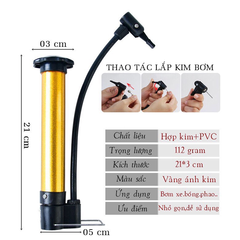 Đồ Bơm Bóng Đá Loại Xịn Cao Cấp Màu Vàng - Tặng 2 Đầu Kim Bơm