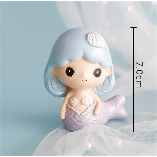 Trang trí sứ nàng tiên cá cute tóc xanh cười