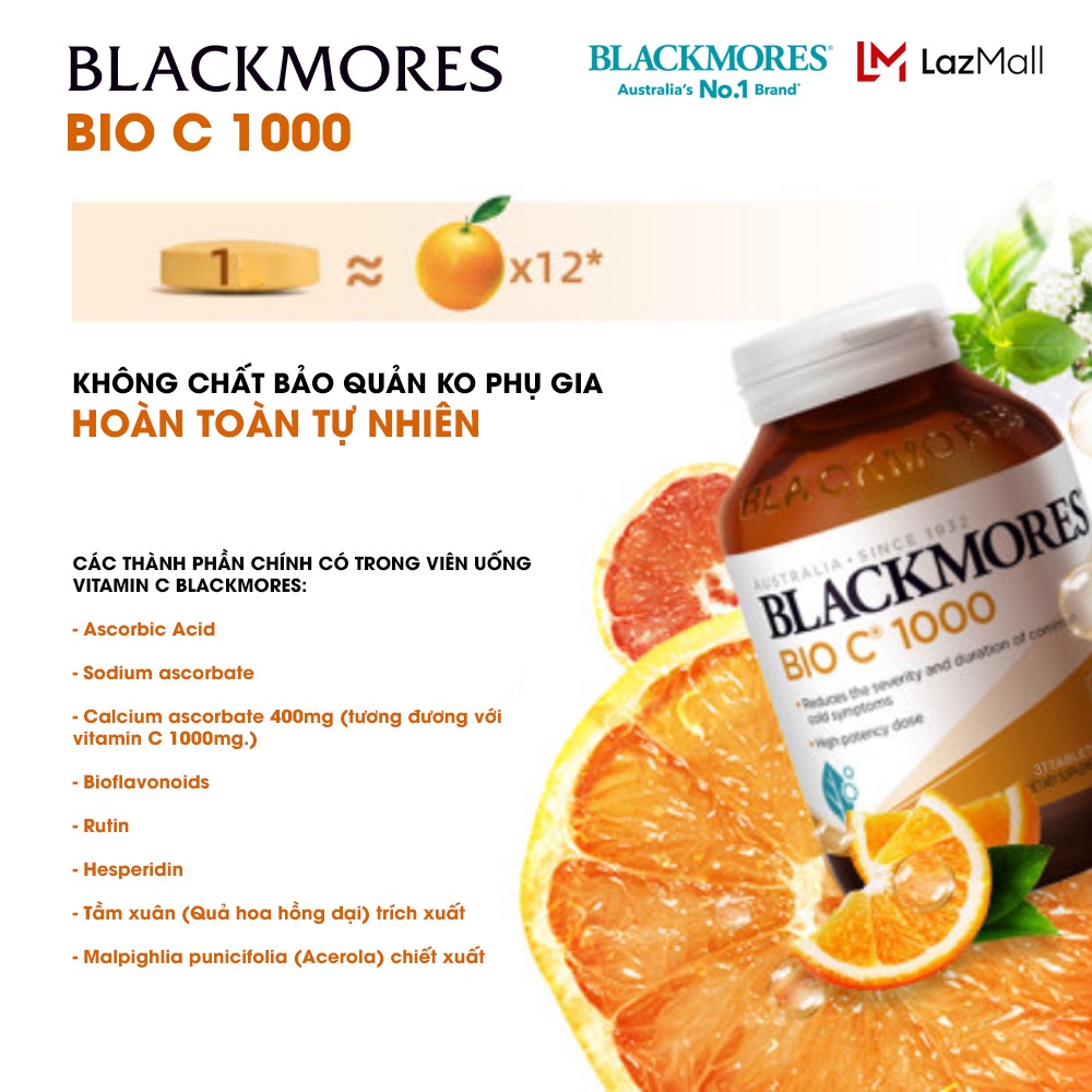 Viên uống bổ sung vitamin C Blackmores BioC 1000mg 62 viên, tăng cường đề kháng, giúp đẹp da, sáng da