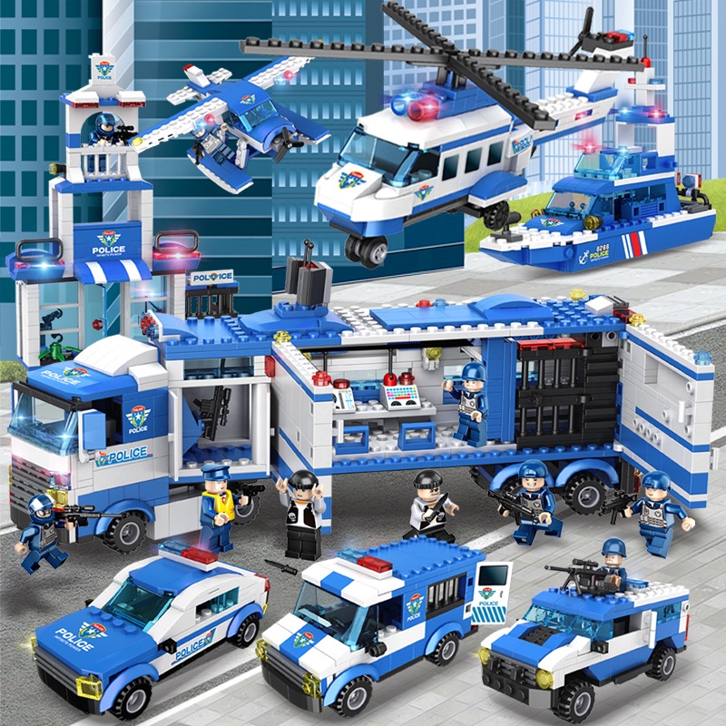 Đồ chơi lắp ghép xe ô tô cảnh sát swat 1122 chi tiết 8in1 mô hình trụ sở police city máy bay trực thăng cho bé, quà tặng