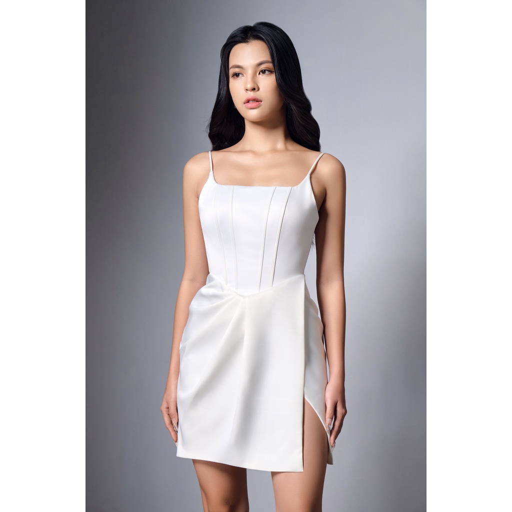 Đầm Hai Dây Dania Wrap Dress Xẻ Đùi Chất Liệu Da Cao Cấp Phong Cách Sang Trọng Gợi Cảm Màu Trắng