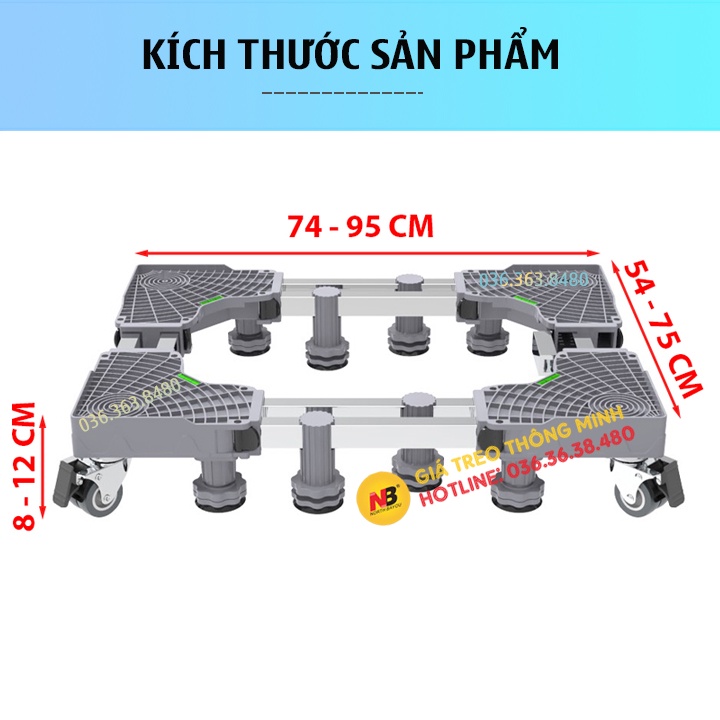 ErgoTek TL12T4B - Chân đế Tủ lạnh 12 Trụ 4 Bánh Xe loại lớn 2 cánh 4 cánh - Kệ Để Kê Máy Giặt Loại Lớn
