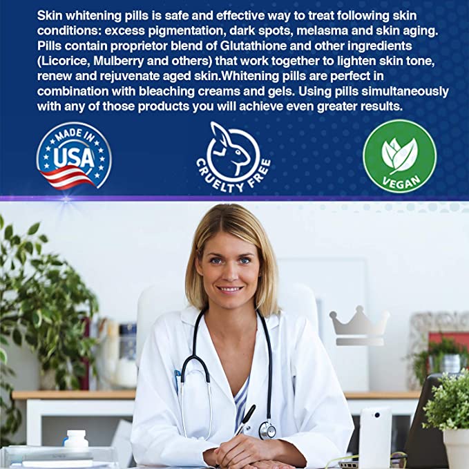 Skin Whitening Glutathione 2000mg - Viên uống làm sáng da, giảm thâm nám, chống lão hóa hiệu quả 120 viên