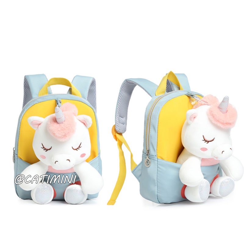 CATIMINI Balo Đi Học Bằng Nylon Thiết Kế Hình Kỳ Lân Hoạt Hình Đáng Yêu Cho Trẻ Em