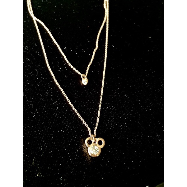 Dây chuyền 2 tầng Disney collab Swarovski mạ vàng hồng 18k