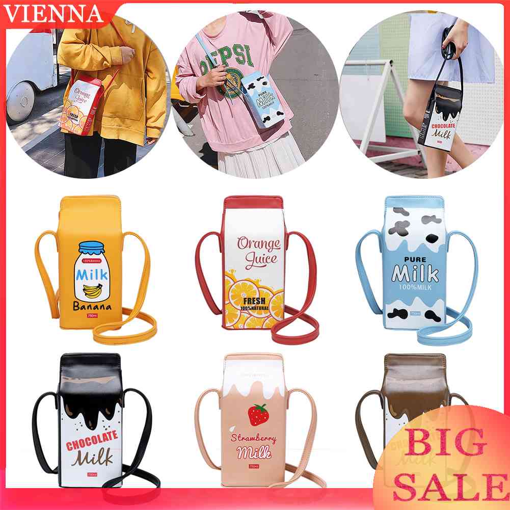 Túi Da Đeo Chéo Hình Hộp Sữa Chuối Ngộ Nghĩnh