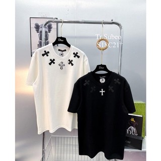 Áo phông chữ thập vòng cổ Chất cotton su mát nam nữ mặc đều oke
