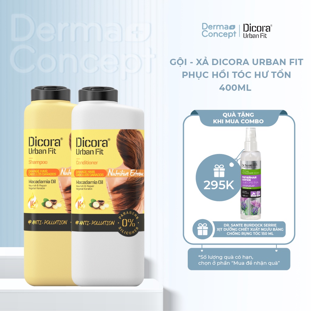 Dầu Gội - Xả Dicora Urban Fit chiết xuất tinh dầu Macadamia phục hồi tóc hư tổn - 400ml [NHẬP KHẨU CHÍNH HÃNG 100%]
