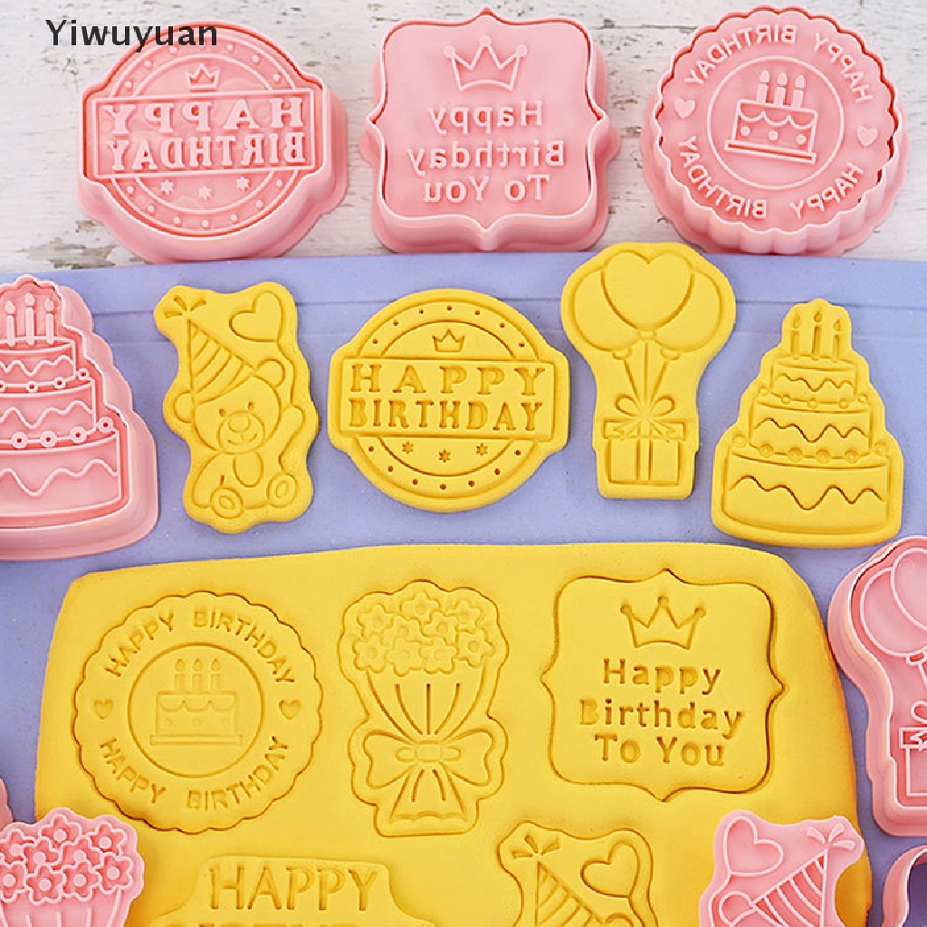 Bộ 8 Khuôn Cắt Bánh Quy Hình Chủ Đề Sinh Nhật 3D Bằng Nhựa