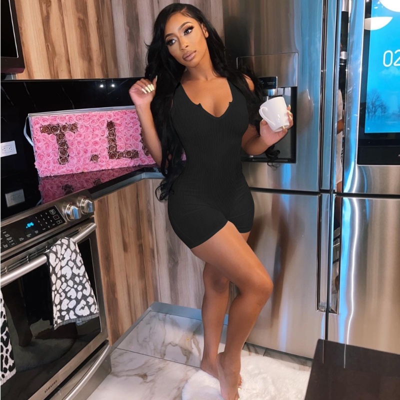 Áo liền quần Ngắn Không Tay Cổ Chữ V Màu Sắc Thời Trang Mùa Hè Cho Nữ