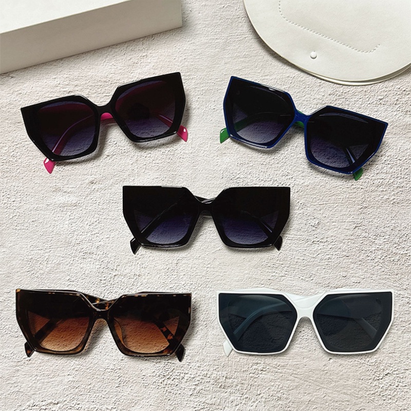 (YUZHU) Kính Mát Mắt Mèo Tròng Đa Giác Thời Trang Phương Tây Oversize