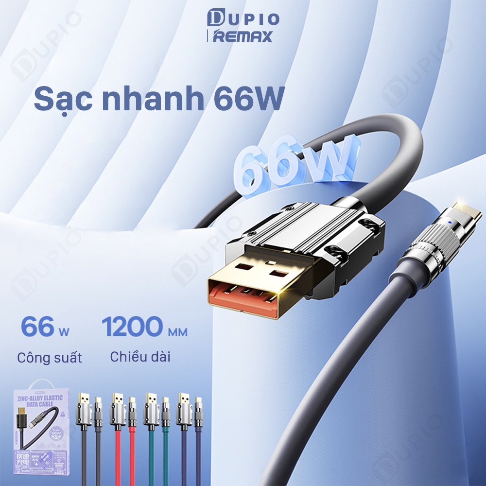 Dây cáp sạc nhanh DUPIO Remax DS11 pd qc 100w 66w 20w có đèn báo chuôi cầm chắc chắn