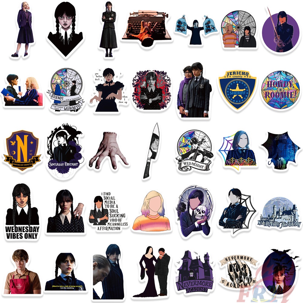 Set 120 / 120 Món Đồ Chơi Chất Lượng Cao ❉ Nhãn Dán Dòng Addams Thứ Tư ❉ Miếng Dán Đề Can Chống Thấm Nước Vẽ Nguệch Ng