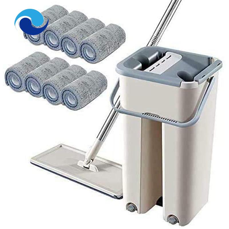Bộ Cây Lau Nhà 360 Độ Tự Làm Sạch Với Miếng Vải Vi Sợi Và Xô Lau Nhà