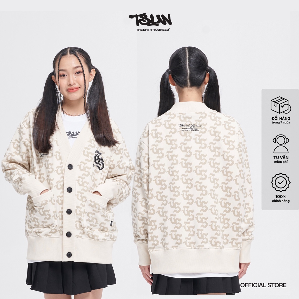 Áo Khoác Nỉ TSUN Pattern Cardigan - [UNISEX] - Thêu - Màu Kem