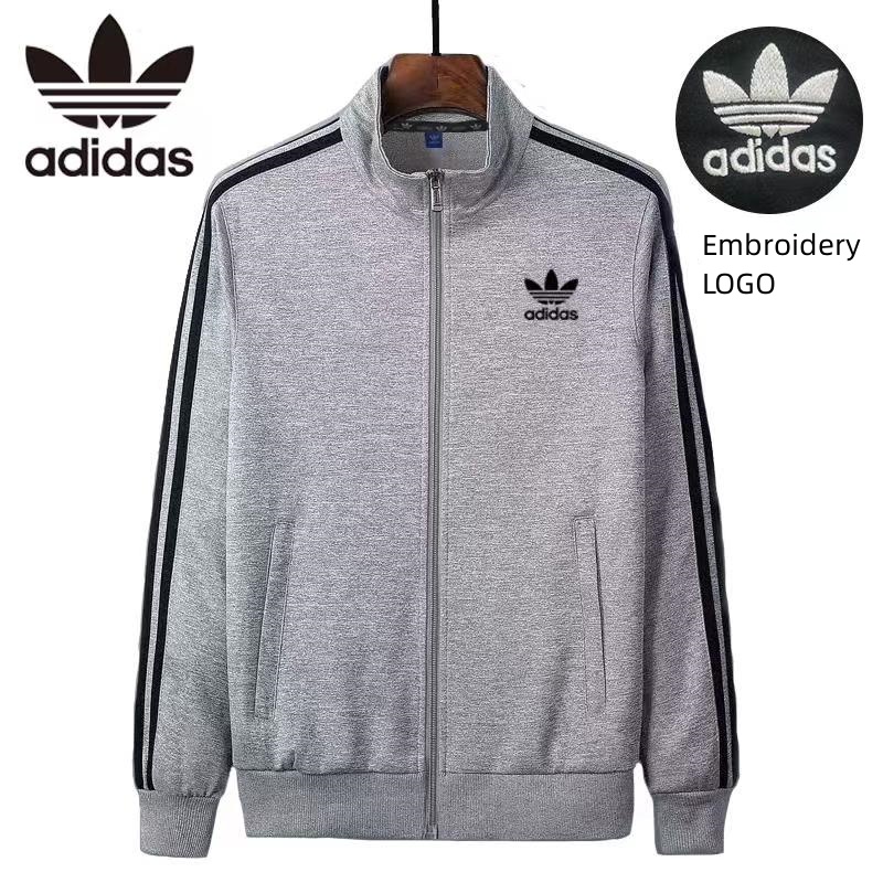 Áo Khoác Thể Thao Adidas 100% Chính Hãng Cổ Đứng Thêu Logo Phối Khóa Kéo Thoáng Khí Thoải Mái Cho Nam