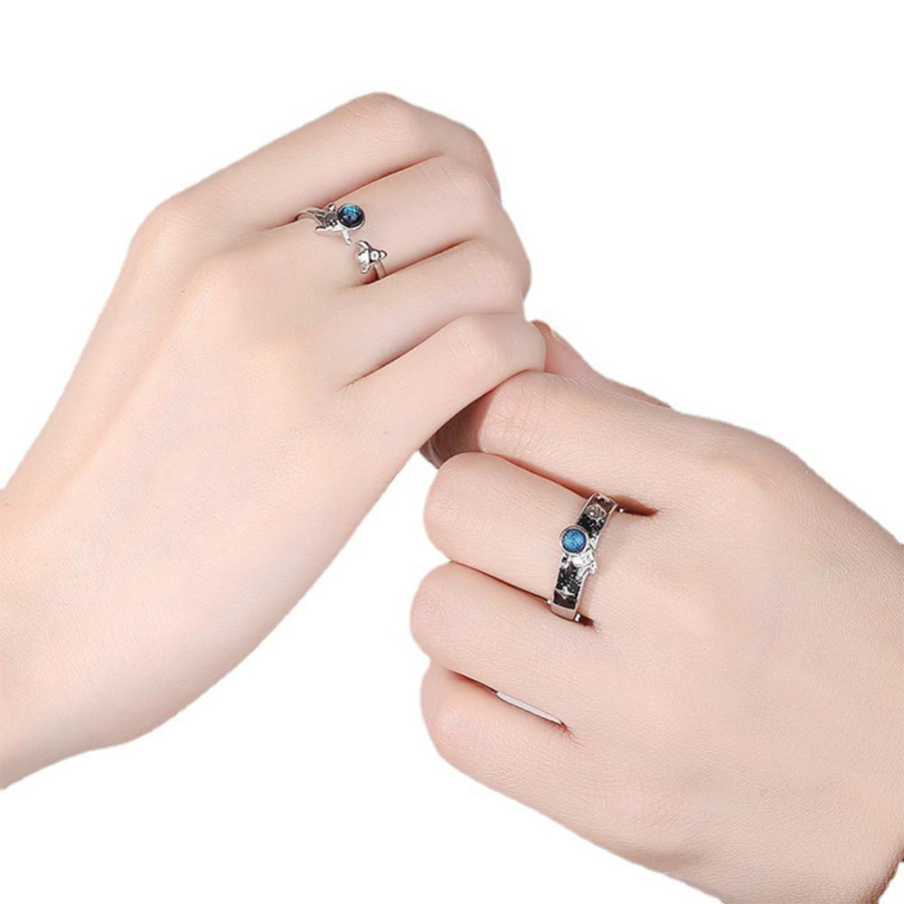 Nhẫn Cặp Đơn Giản Hình Phi Hành Gia Tráng Men Thời Trang Có Thể Điều Chỉnh Cho Cặp Đôi H7R5
