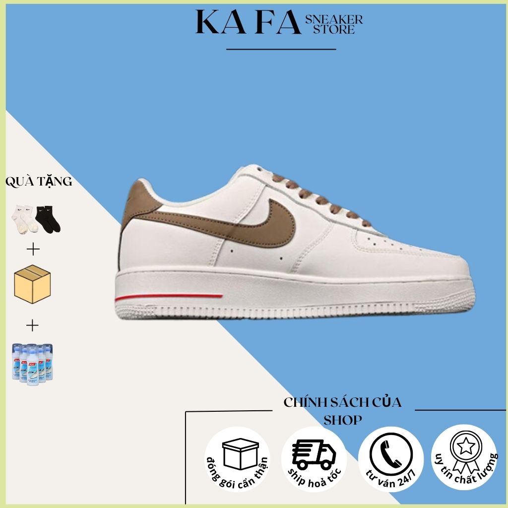 Giày AF1 Vệt Nâu, Giày Thể Thao Air Force 1 Low White Brown KAFA hàng Full Box Bill Đủ Size Nam Nữ tặng tất vệ sinhgiày
