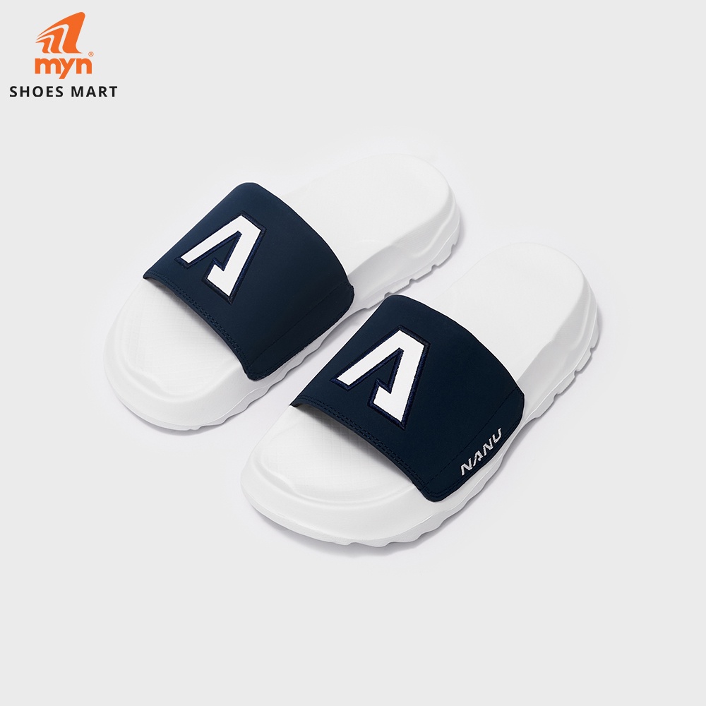 Dép Nanu nam nữ N03 Navy White logo chữ A thêu viền đế chunky 4cm siêu êm