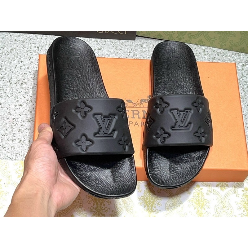 Dép da nam thêu chỉ vàng đế lõm như ảnh kèm video (lvv cao su bản To)