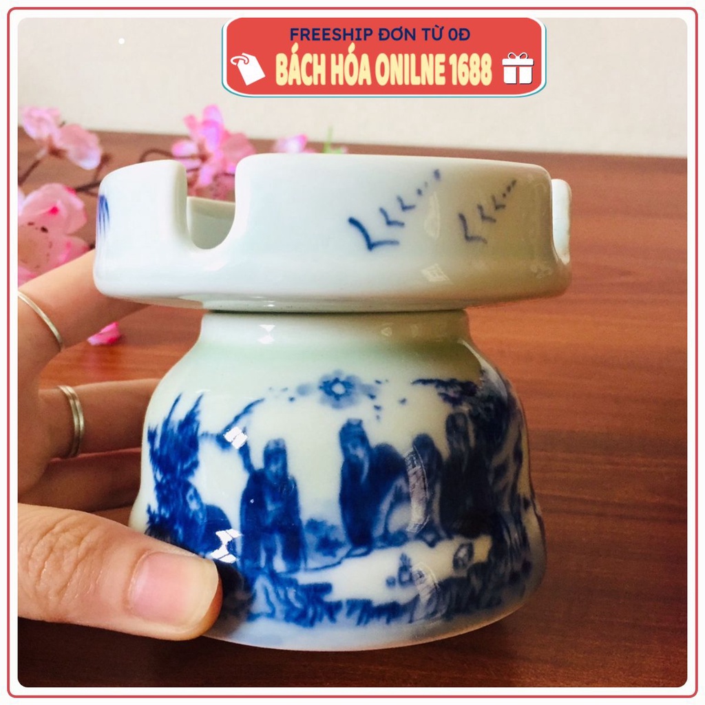 Gạt tàn sứ Bát Tràng giả cổ, cao cấp thiết kế độc đáo, hoa văn vẽ tay tinh xảo, rộng 9cm cao 9cm, gạt tàn phòng khách